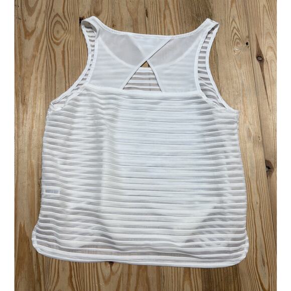 Express Petite Size S Sheer Ribbed White Top Blouse Women Modern Stylish Back - Picture 2 of 6